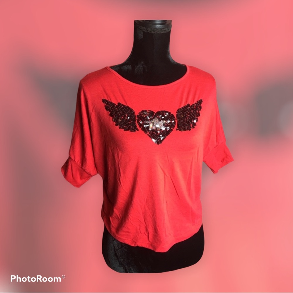 Red sequin Heart crop top